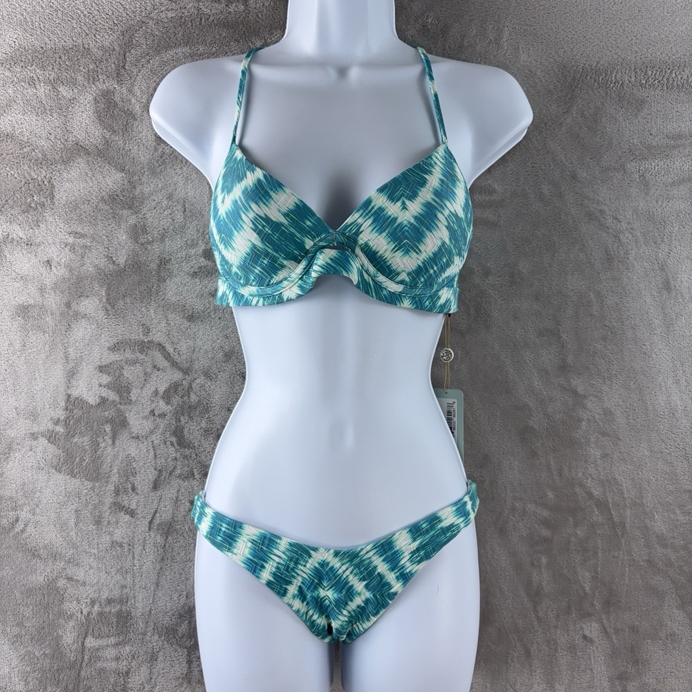 Luli Fama Mermaid Wishes Bikini Set Womens Size XS Multicolor Underwire Tie Side